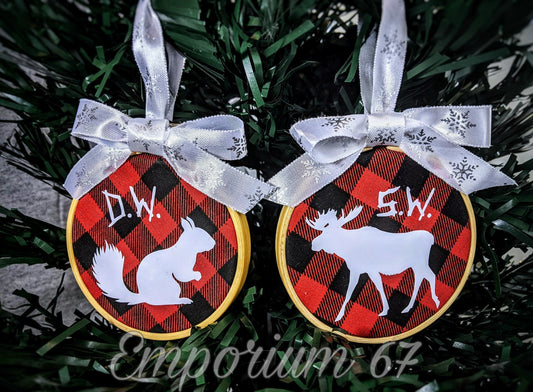 Moose & Squirrel Embroidery Hoop Ornament Set